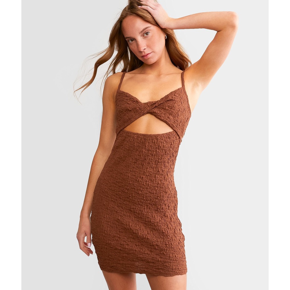 Billabong Mini Dress Womens Medium Rust Brown Popcorn Textured Cutout Boho